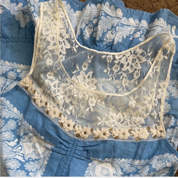 Free people bandanna blue lace beaded mini dress size 2 vintage - Picture 4 of 6